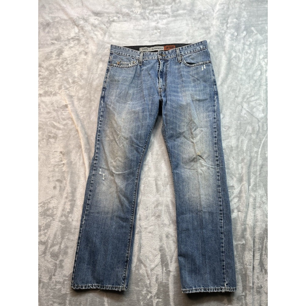 Levis Authentics Signature Mens Sz 36x32 Blue Jeans Slim Straight‎ Whisker Fade